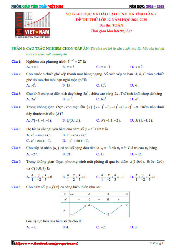Lời giải chi tiết đề thi thử TN THPT 2025 môn Toán của các sở GD&ĐT (phần 2)